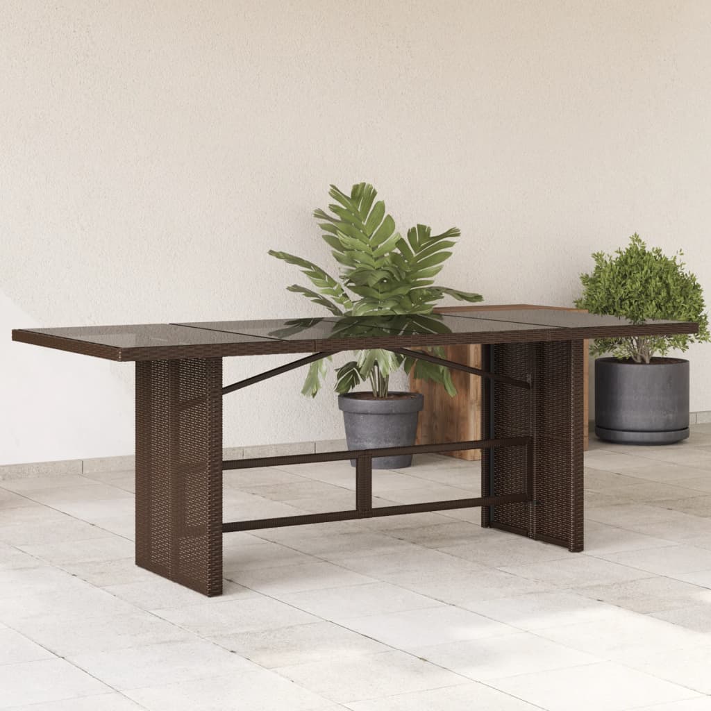 Vetonek Mesa de jardín superficie de vidrio ratán PE marrón 190x80x74cm