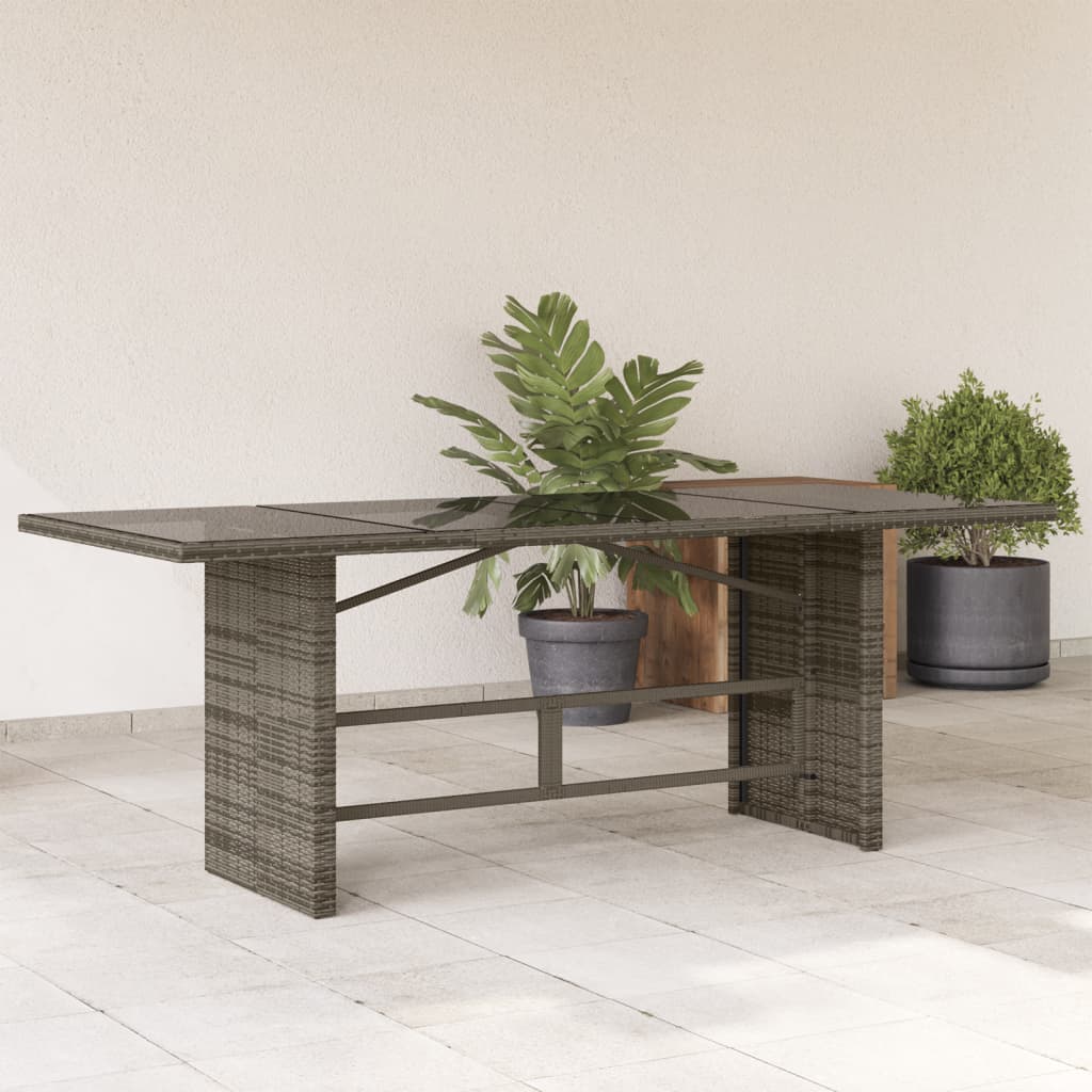 Vetonek Mesa de jardín superficie de vidrio ratán PE gris 190x80x74 cm