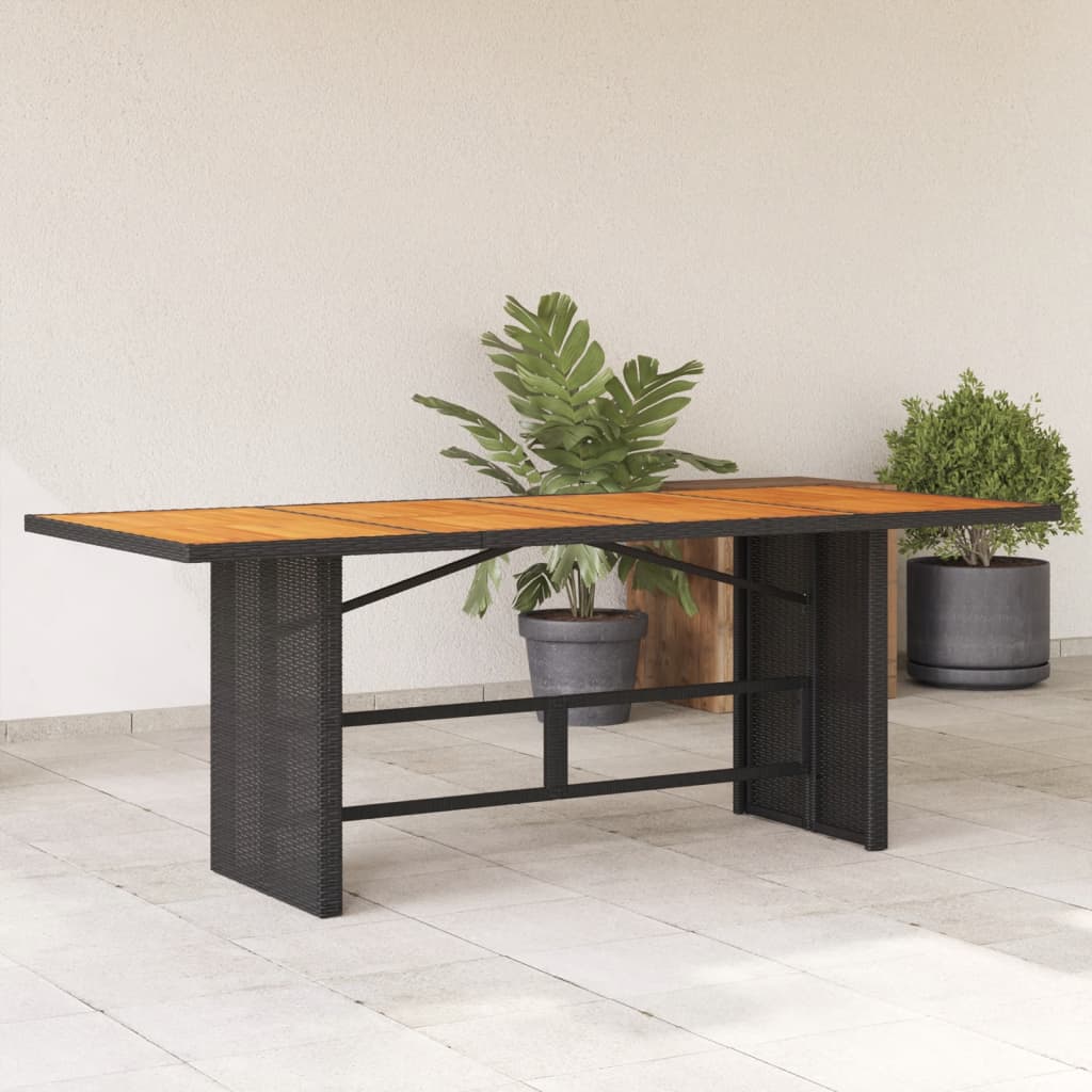 Vetonek Mesa de jardín superficie de madera ratán PE negro 190x80x74 cm