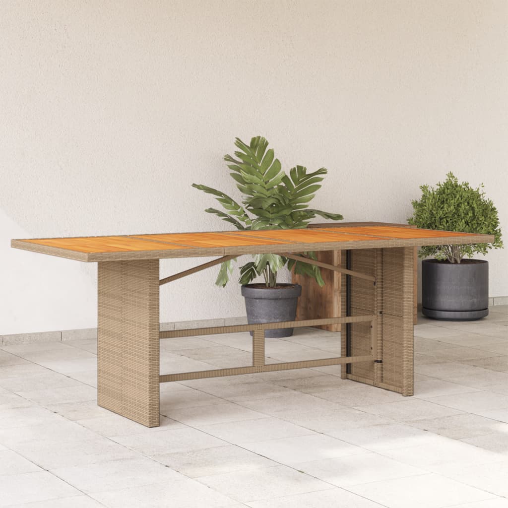 Vetonek Mesa de jardín superficie de madera ratán PE beige 190x80x74 cm