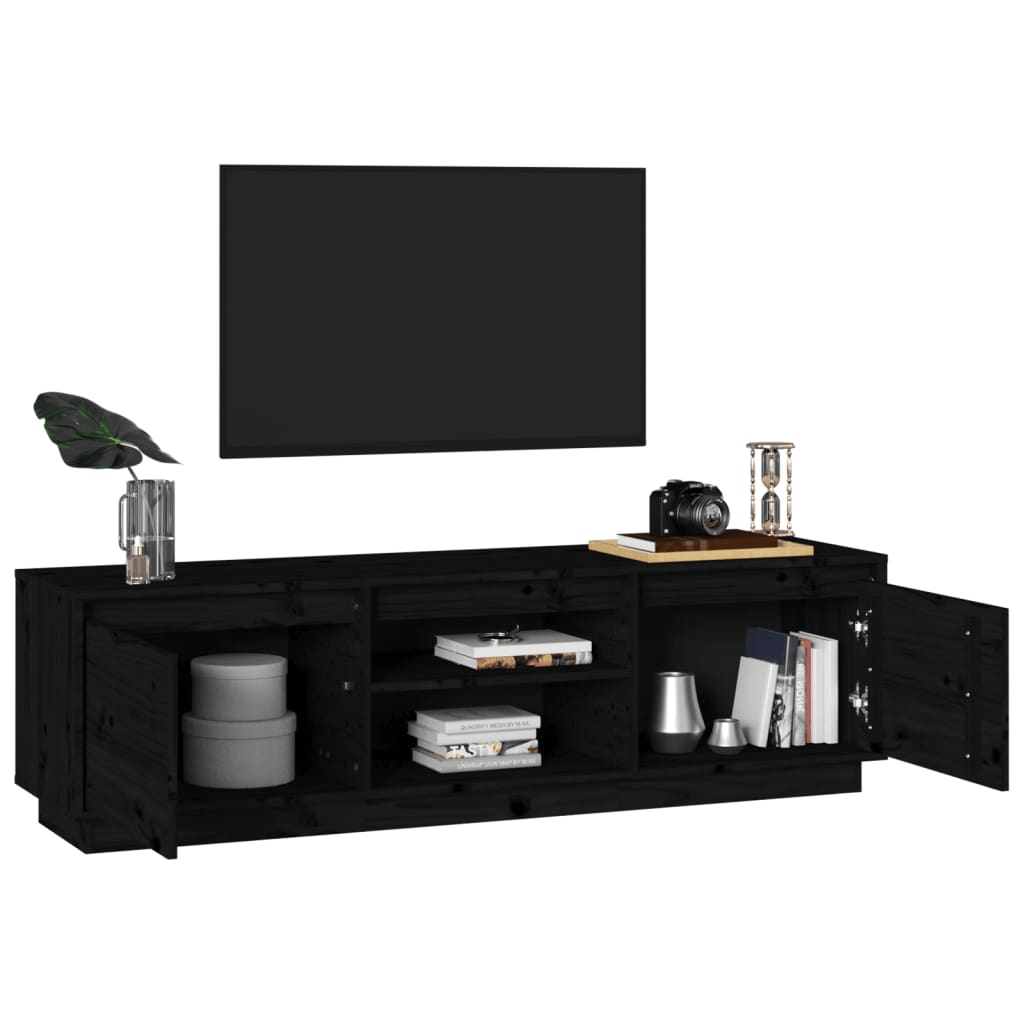 Black pine pine wood tv furniture 140x35x40 cm