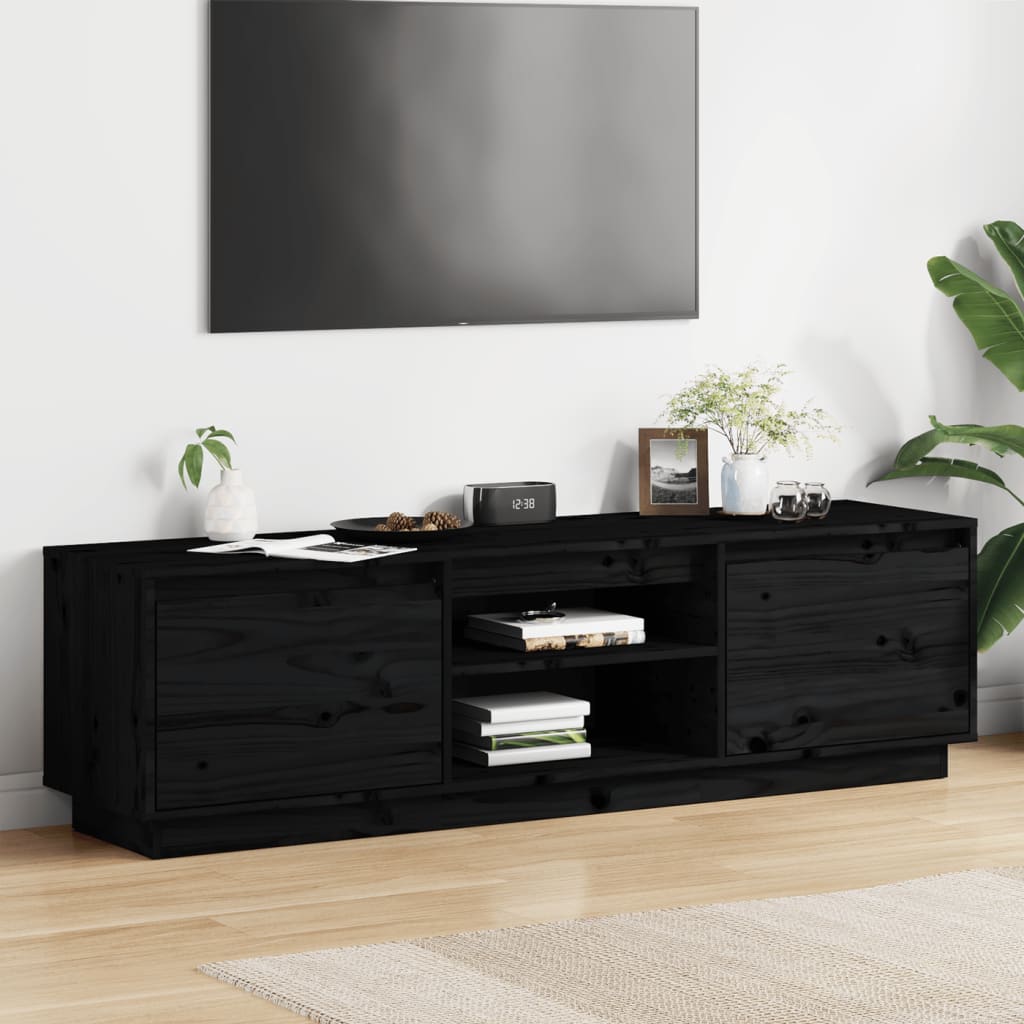 Vetonek Mueble de TV madera maciza de pino negro 140x35x40 cm