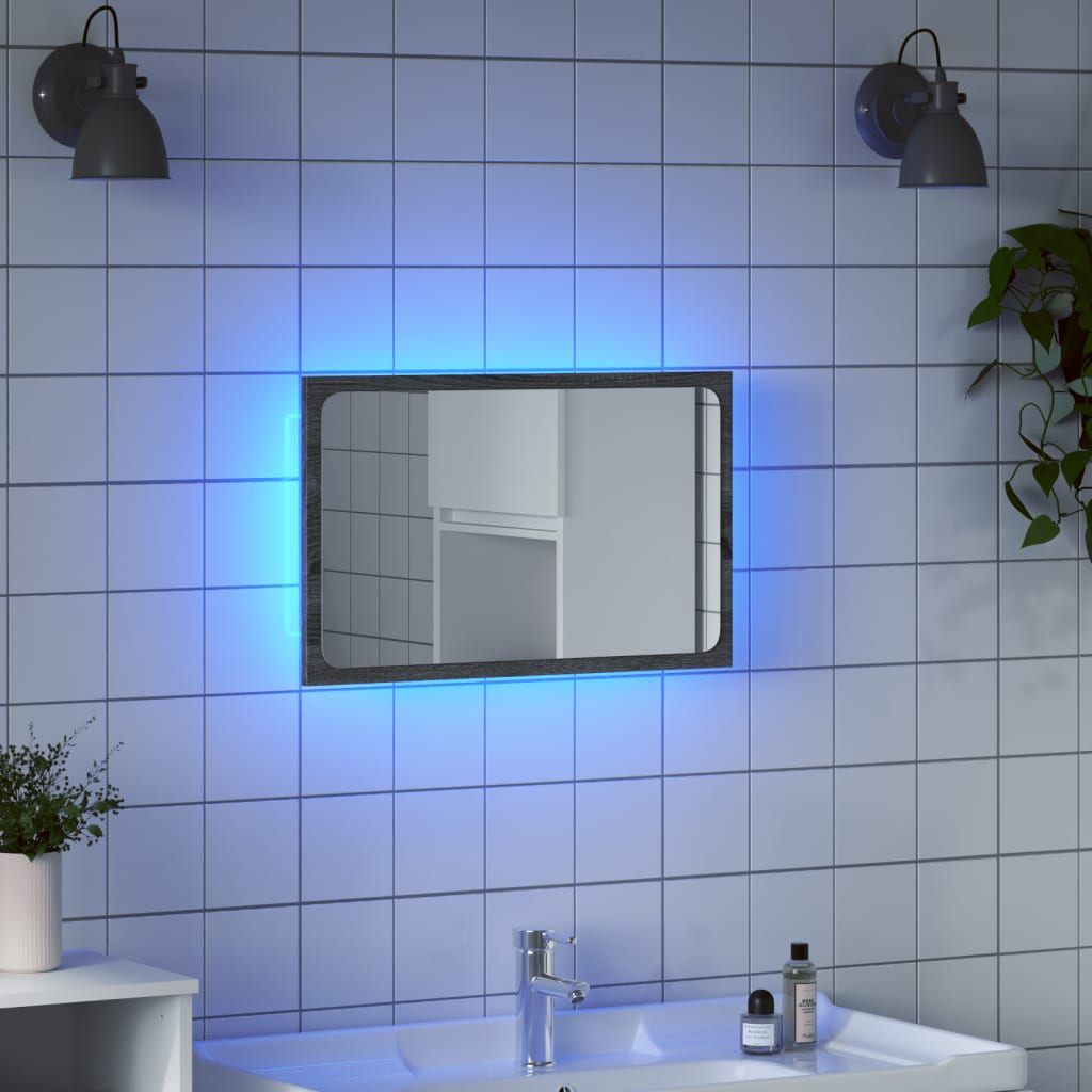 Vetonek Espejo de baño LED madera ingeniería gris Sonoma 60x8,5x38 cm