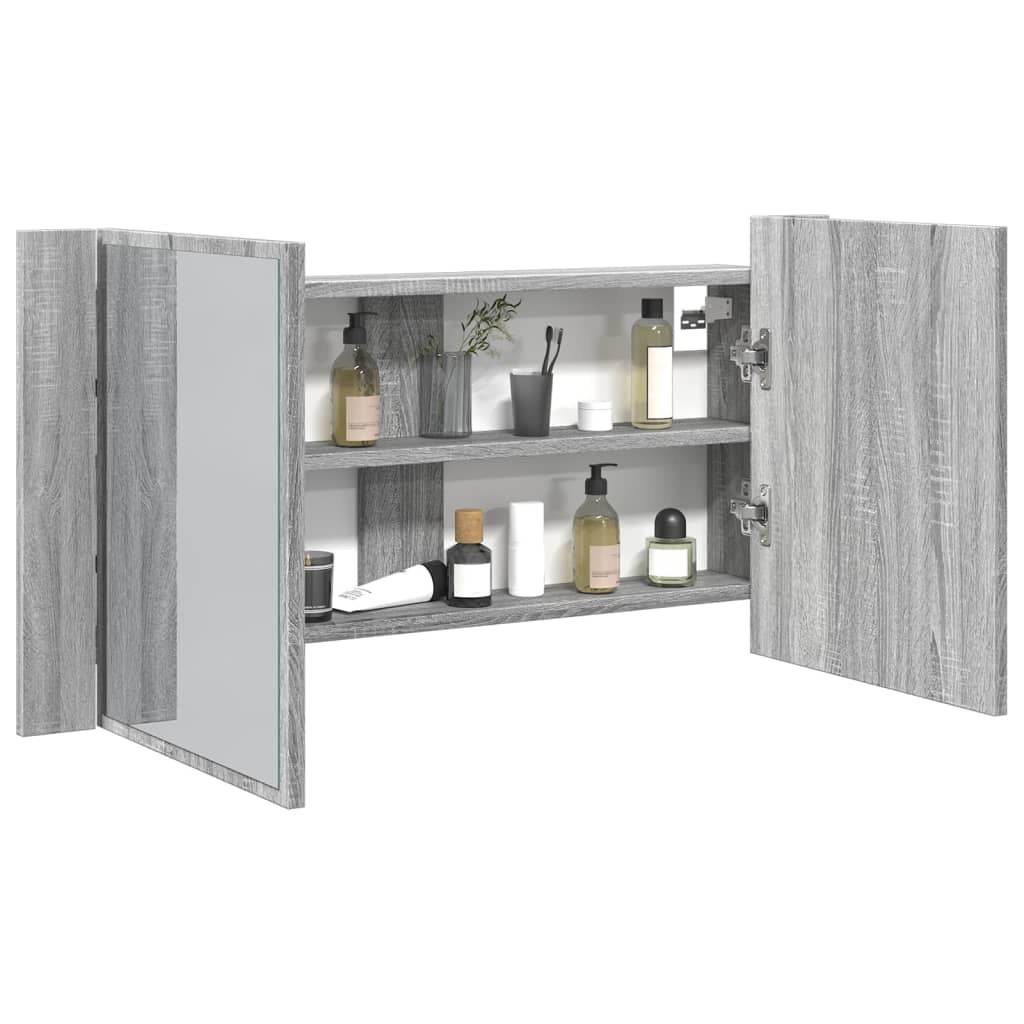 Armario espejo de baño luz led acrílico gris sonoma 90x12x45 cm v4434 Vetonek