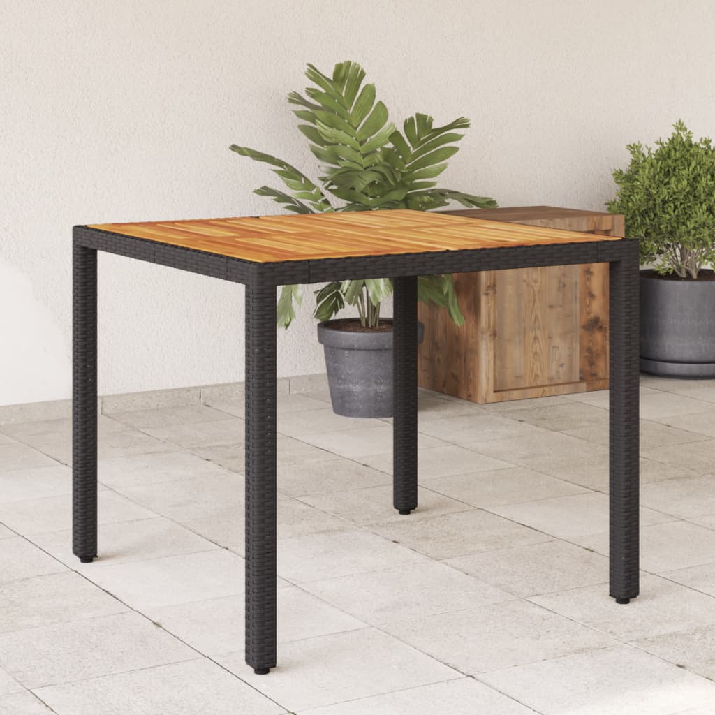 Vetonek Mesa de jardín superficie madera acacia ratán negro 90x90x75 cm