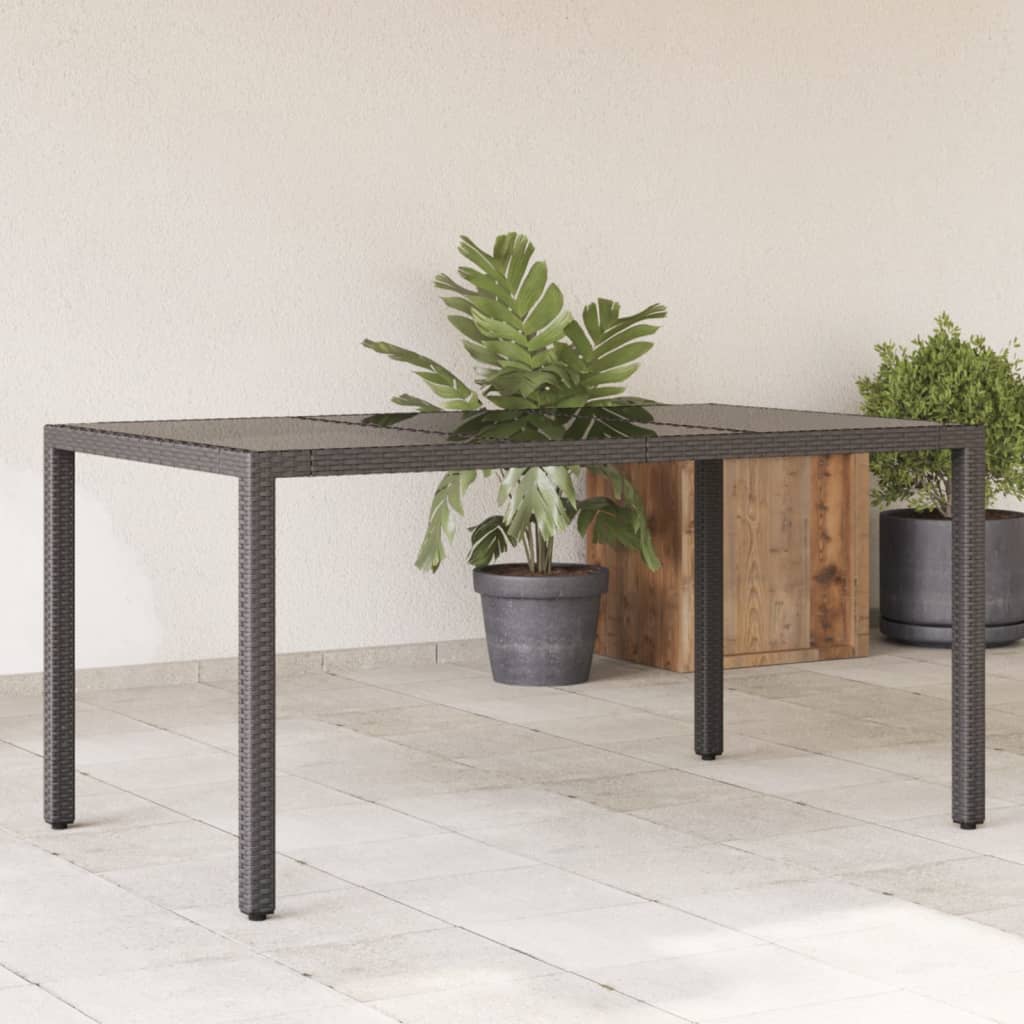 Vetonek Mesa de jardín superficie de vidrio ratán PE negro 150x90x75 cm