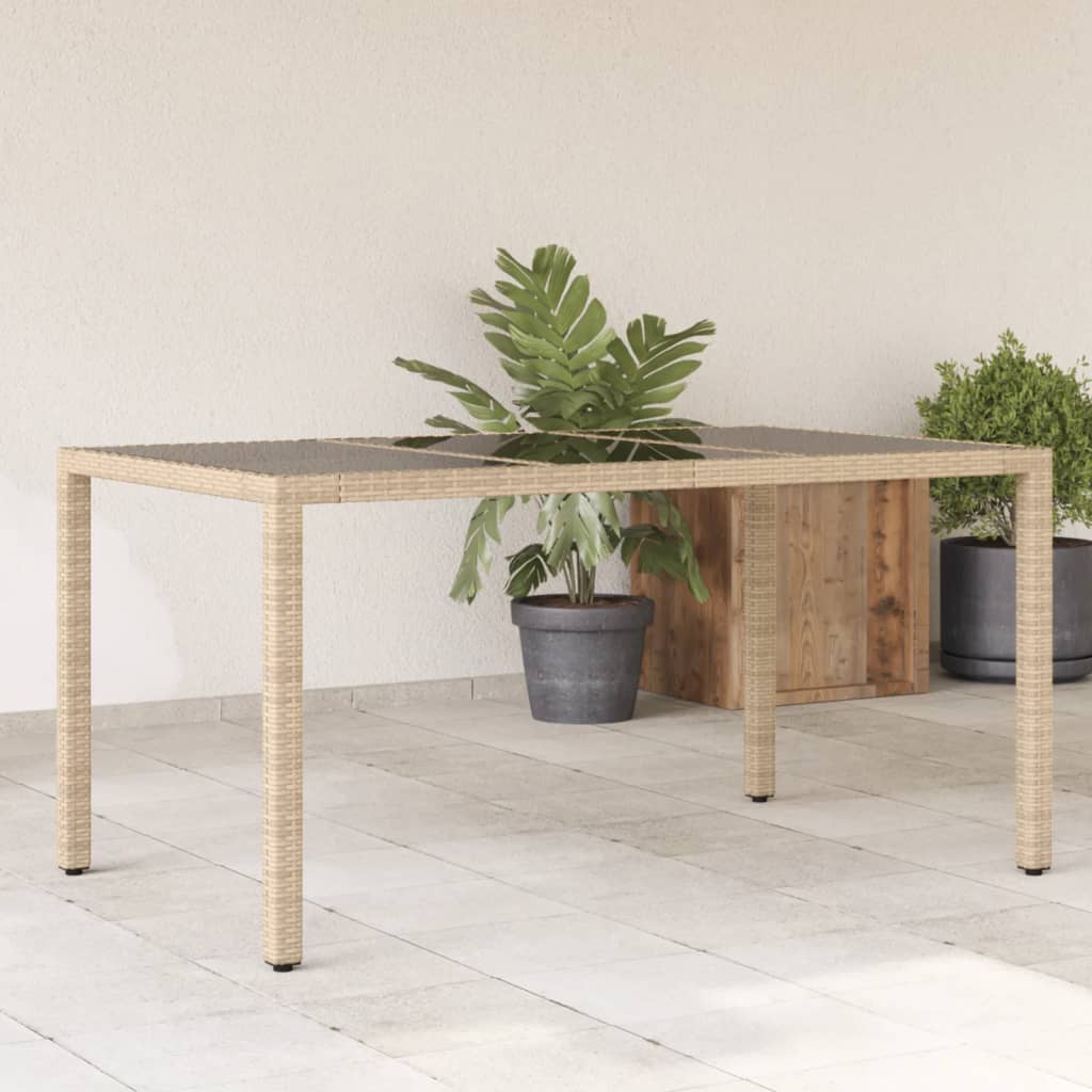 Vetonek Mesa de jardín superficie de vidrio ratán PE beige 150x90x75 cm