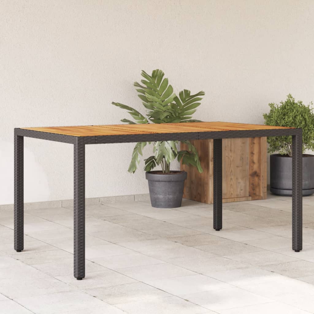 Vetonek Mesa de jardín superficie madera acacia ratán negro 150x90x75cm