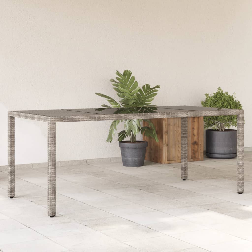 Vetonek Mesa de jardín superficie de vidrio ratán PE gris 190x90x75 cm