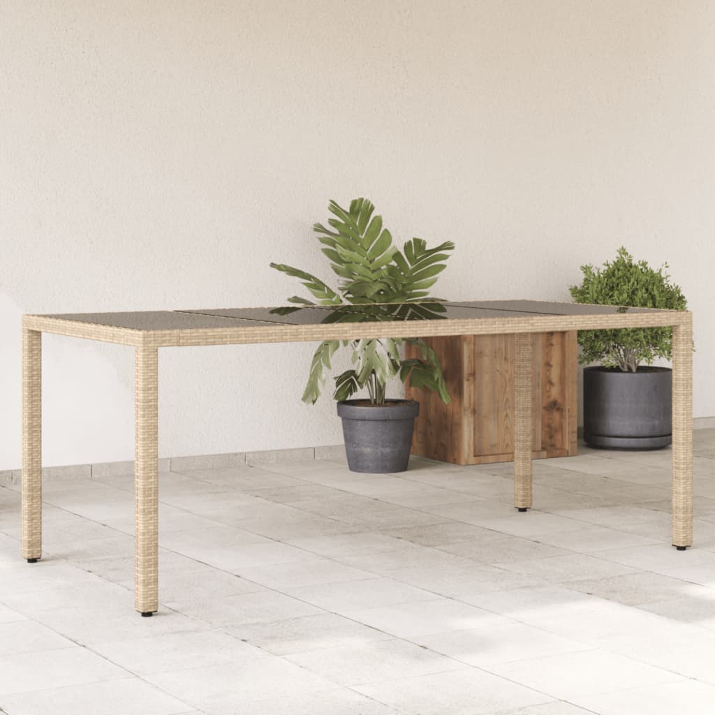 Vetonek Mesa de jardín superficie de vidrio ratán PE beige 190x90x75 cm