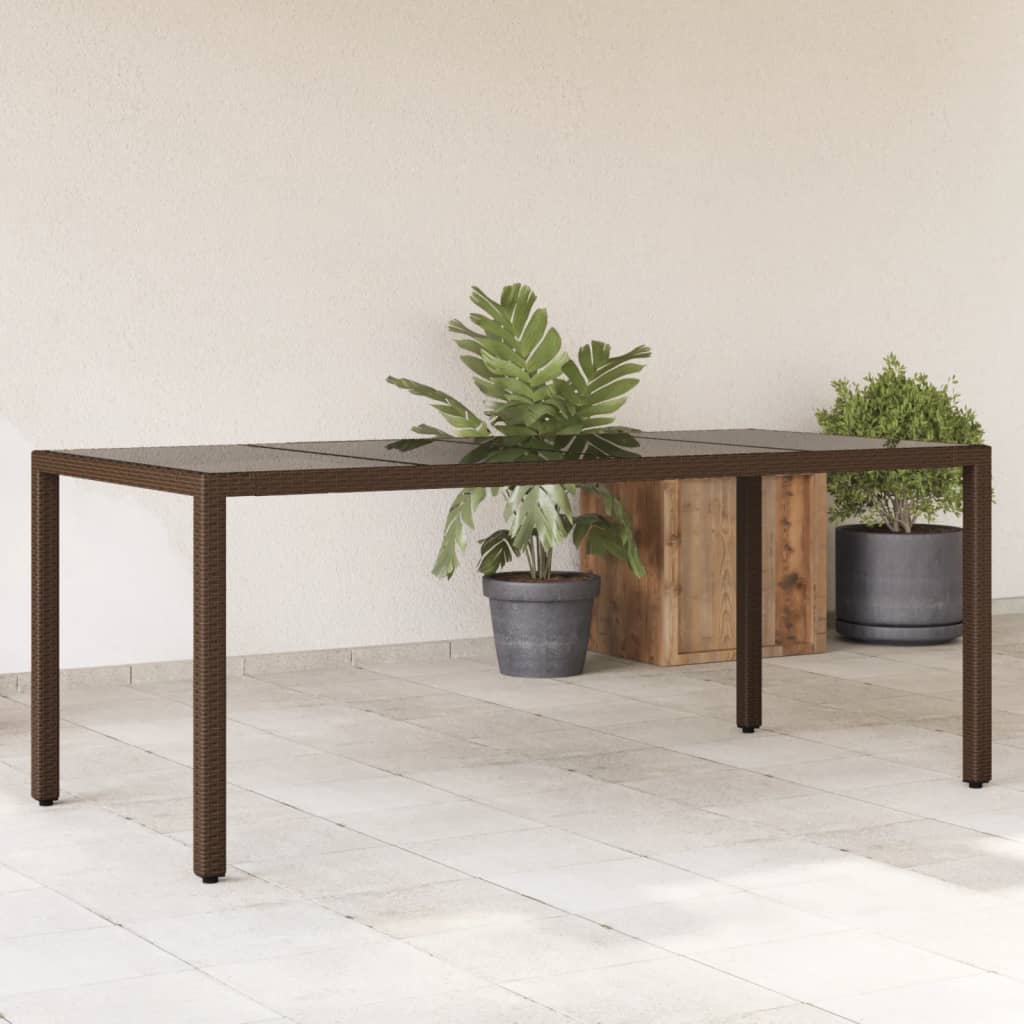 Vetonek Mesa de jardín superficie de vidrio ratán PE marrón 190x90x75cm