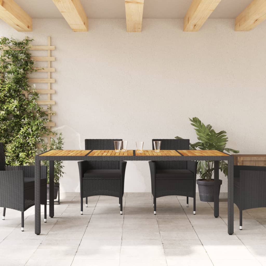 Mesa de jardín superficie madera acacia ratán negro 190x90x75cm