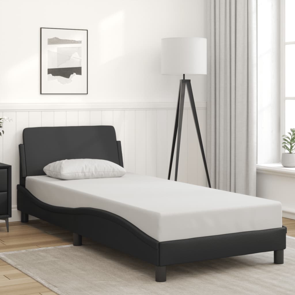 Vetonek Estructura de cama sin colchón cuero sintético negro 90x190 cm