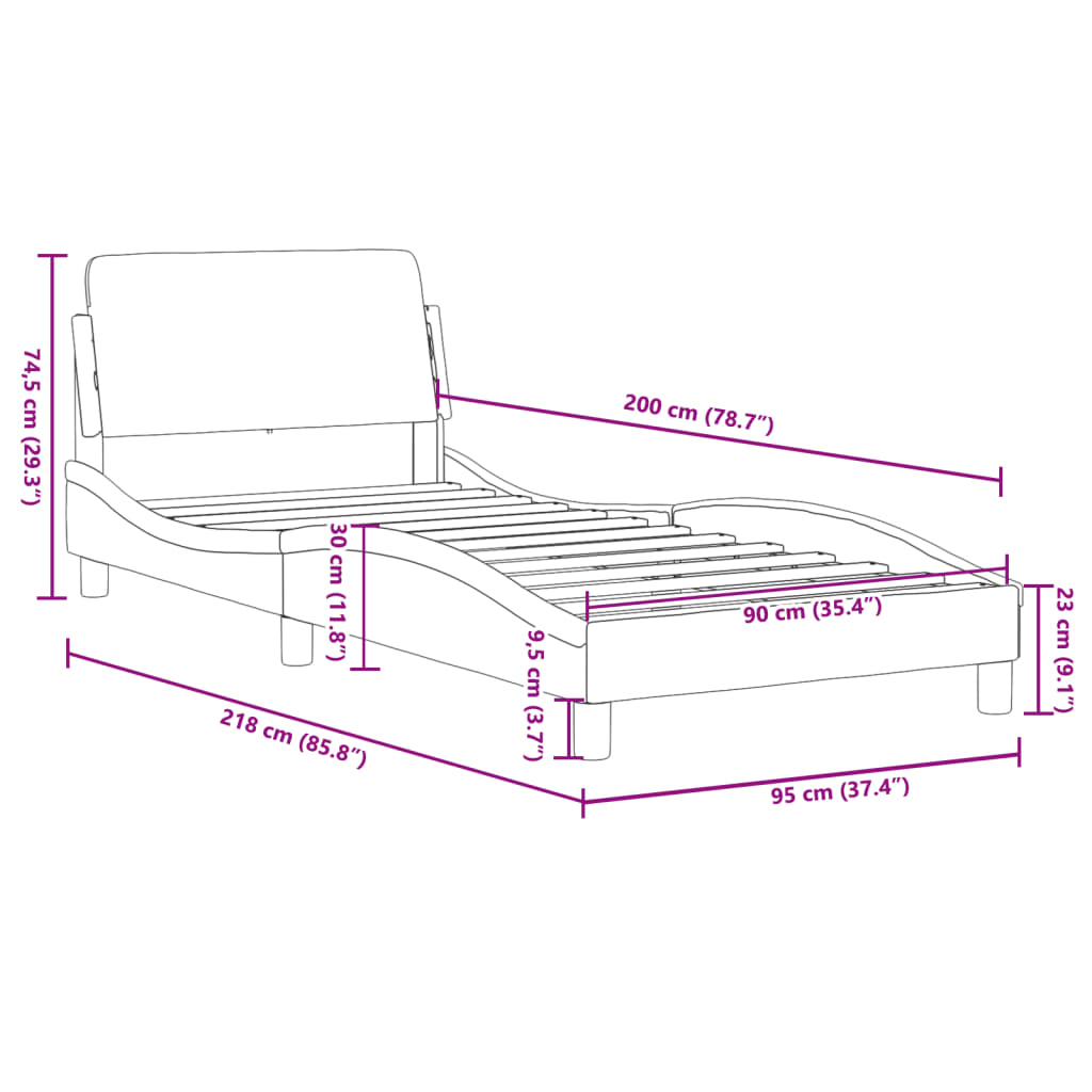 Estructura de cama sin colchón terciopelo gris claro 90x200 cm