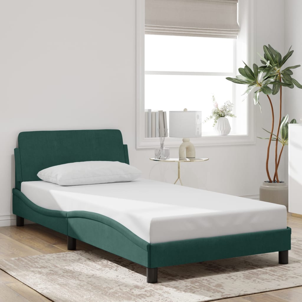 Vetonek Estructura cama sin colchón terciopelo verde oscuro 100x200 cm