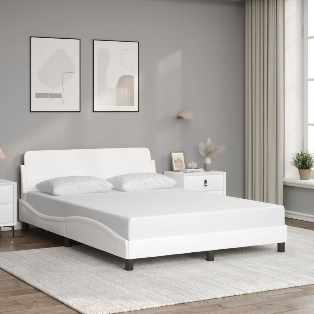 Vetonek Estructura de cama sin colchón cuero sintético blanco 140x190cm