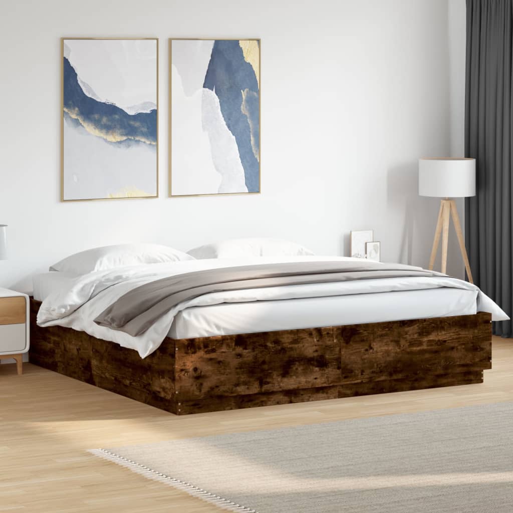 Vetonek Estructura cama con luces LED madera roble ahumado 180x200 cm