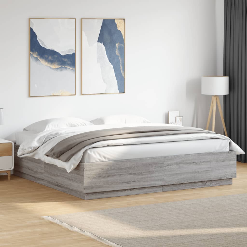 Vetonek Estructura cama con luces LED madera gris Sonoma 180x200 cm