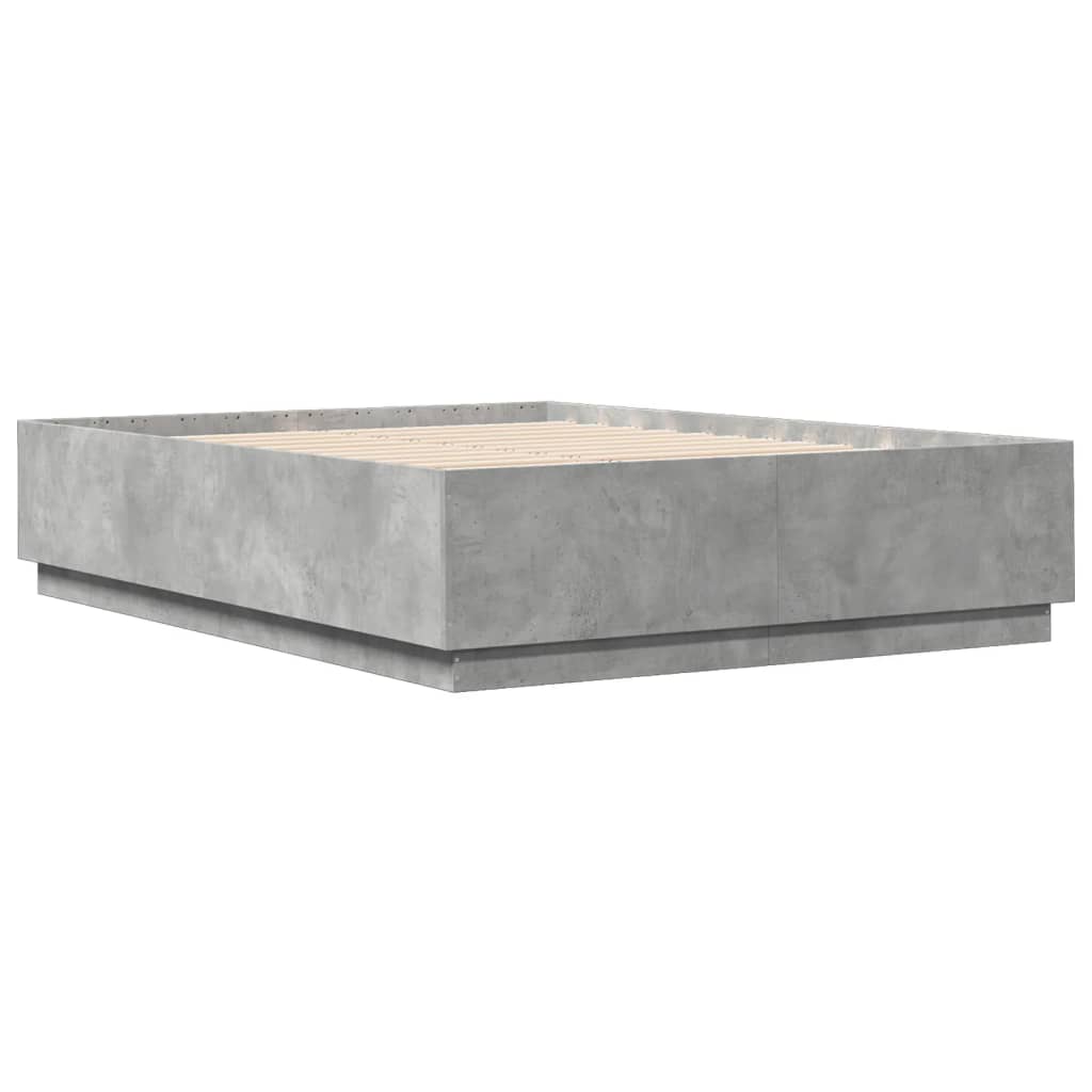 Bed Structure With Led Led Wood Gray Concrete 160x200 cm