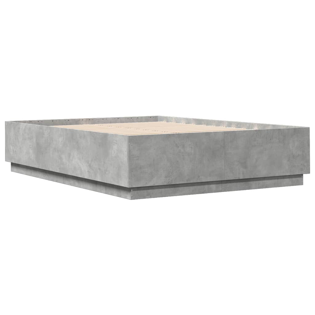 Bed Structure With LED LED WOOD Gray 140x200 cm