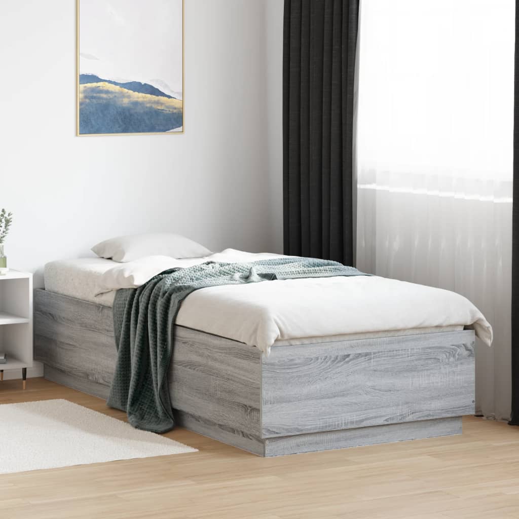 Vetonek Estructura cama con luces LED madera gris Sonoma 100x200 cm