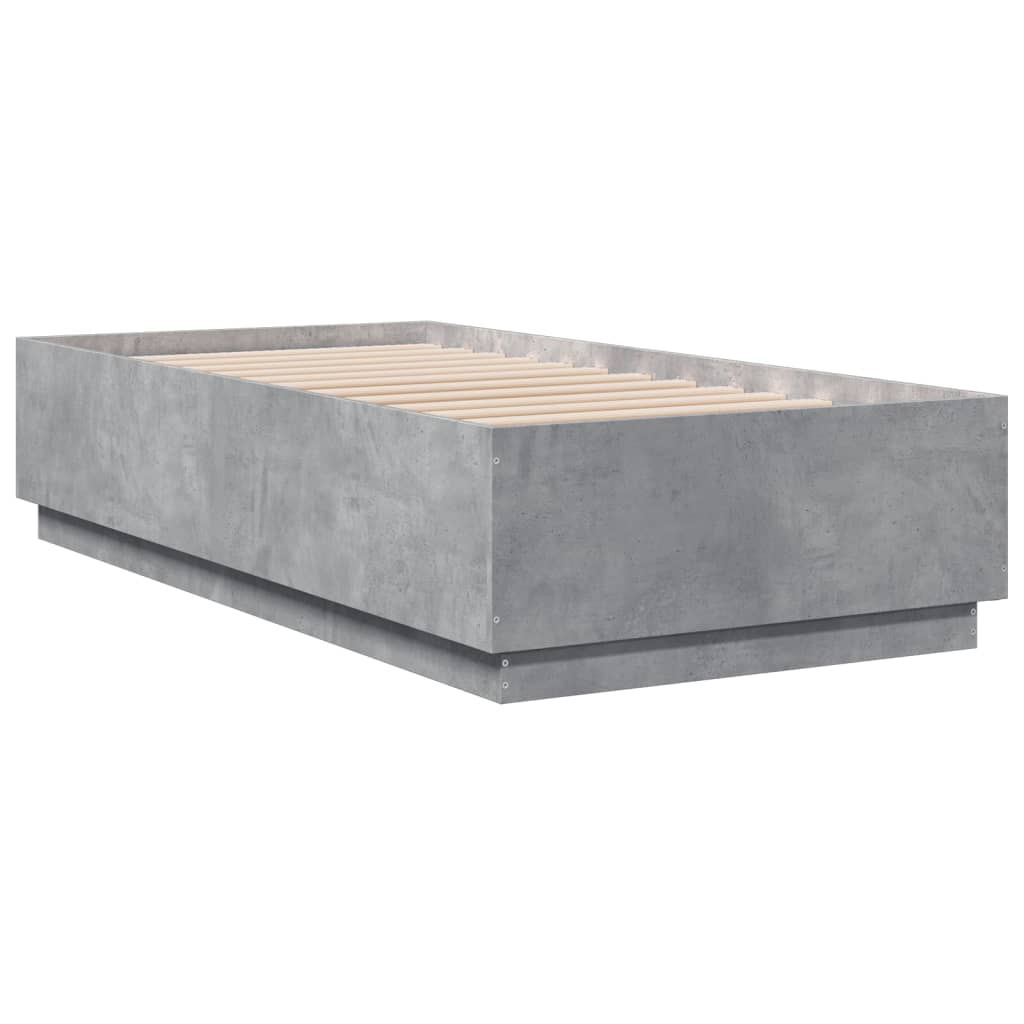 Bed structure with gray wood LED lights 90x190 cm