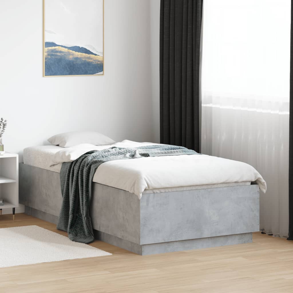 Vetonek Estructura cama con luces LED madera gris hormigón 90x190 cm