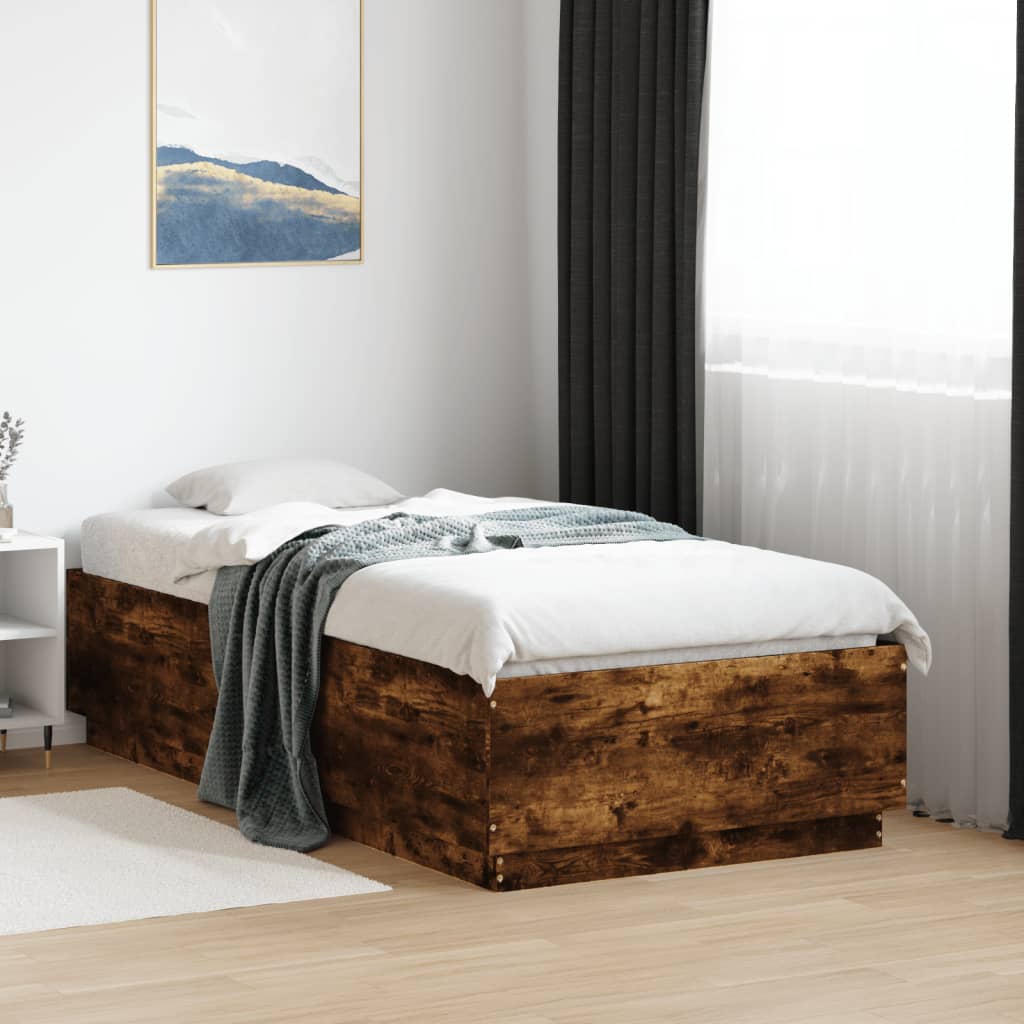 Vetonek Estructura cama con luces LED madera roble ahumado 90x190 cm