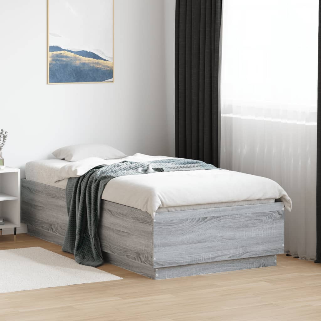 Vetonek Estructura cama con luces LED madera gris Sonoma 90x190 cm