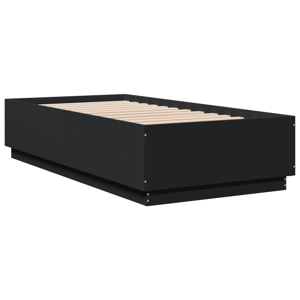 Bed Structure With LED LED SYNTHERIZED WOOD NEXUS BLACK 75X190 CM