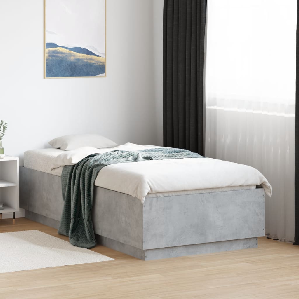 Vetonek Estructura cama con luces LED madera gris hormigón 75x190 cm