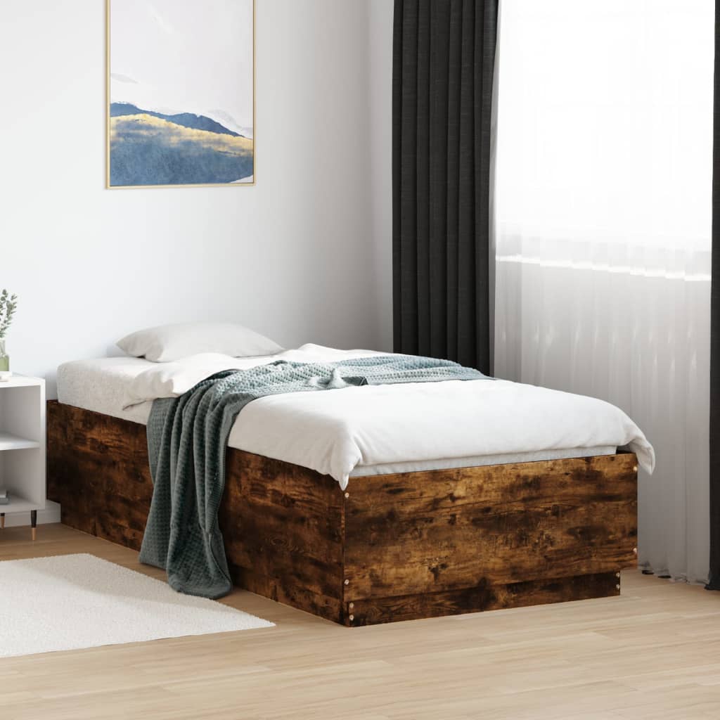 Vetonek Estructura cama con luces LED madera roble ahumado 75x190 cm