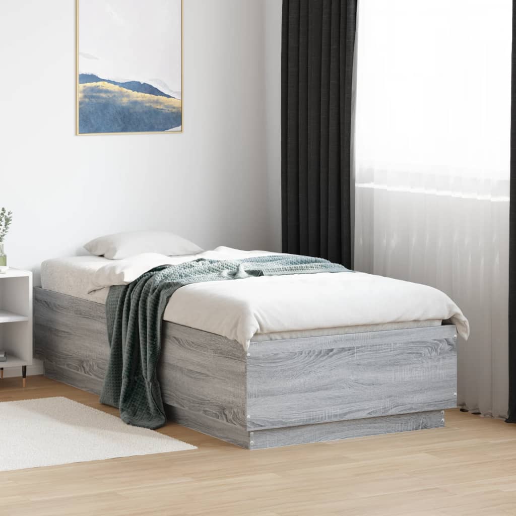 Vetonek Estructura cama con luces LED madera gris Sonoma 75x190 cm