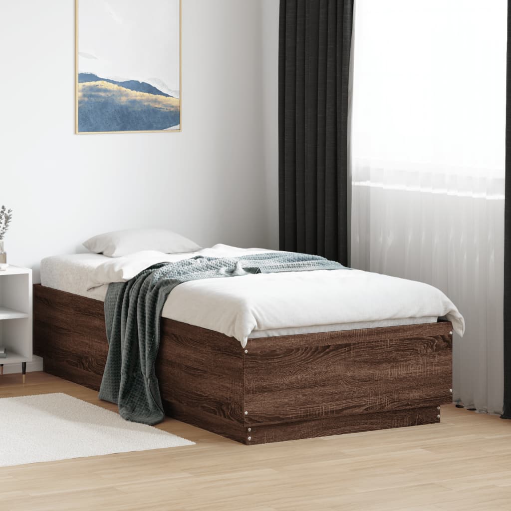 Vetonek Estructura cama con luces LED madera marrón roble 75x190 cm