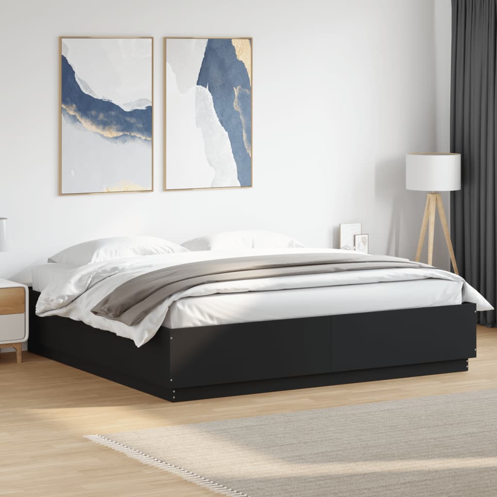 Vetonek Estructura de cama madera de ingeniería negra 180x200 cm