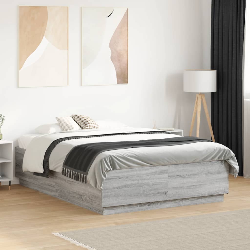 Vetonek Estructura de cama madera de ingeniería gris Sonoma 140x190 cm