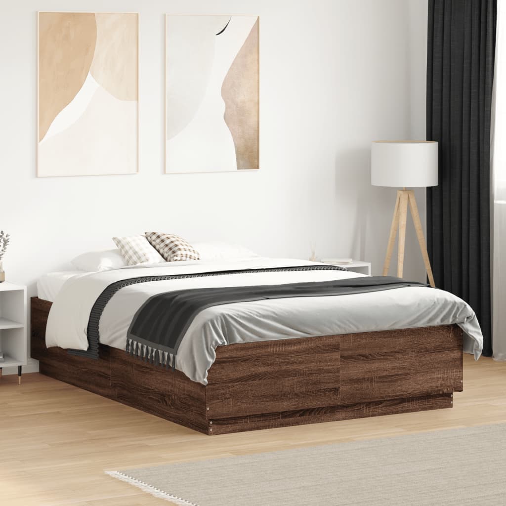 Vetonek Estructura de cama madera de ingeniería marrón roble 140x190 cm