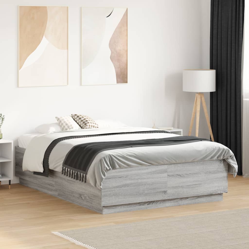 Vetonek Estructura de cama madera de ingeniería gris Sonoma 135x190 cm