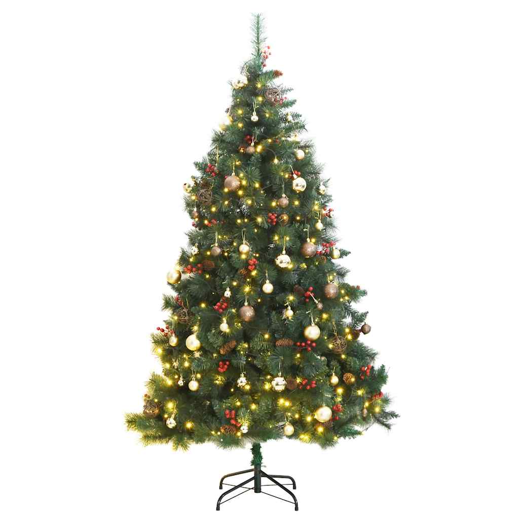 Árbol de navidad artificial con bisagras 300 led y bolas 210 cm v9599 Vetonek