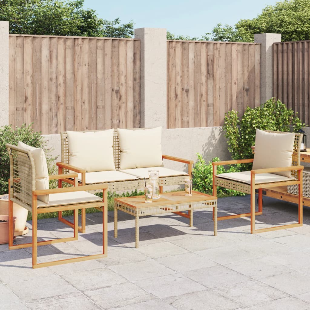 Gartenmöbel Set mit Beige -Kissen Mix 4 Stcs Ratán Pe