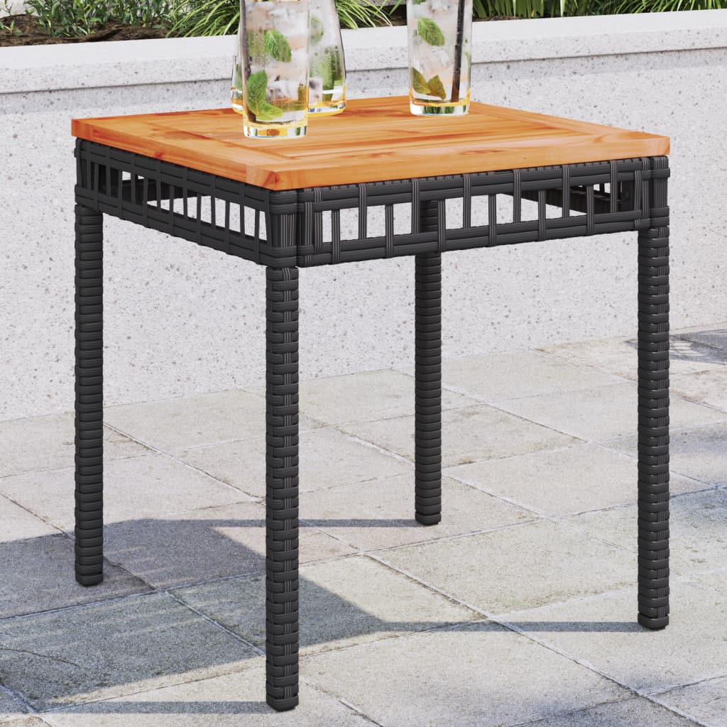 Vetonek Mesa de jardín ratán sintético madera acacia negro 38x38x42 cm