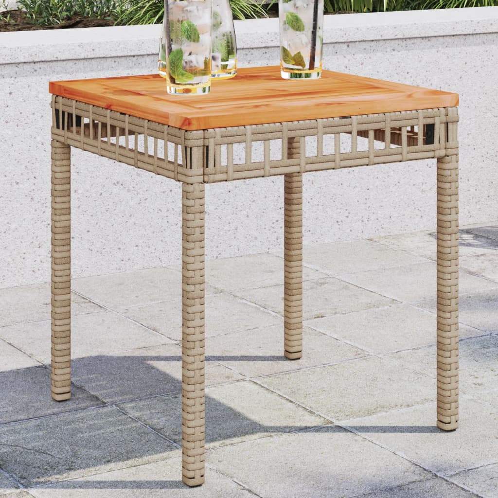 Mesa de jardín ratán PE madera acacia beige mezcla 38x38x42 cm