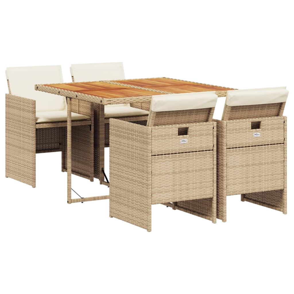 Set comedor de jardín 5 pzas con cojines ratán sintético beige V0020 Vetonek