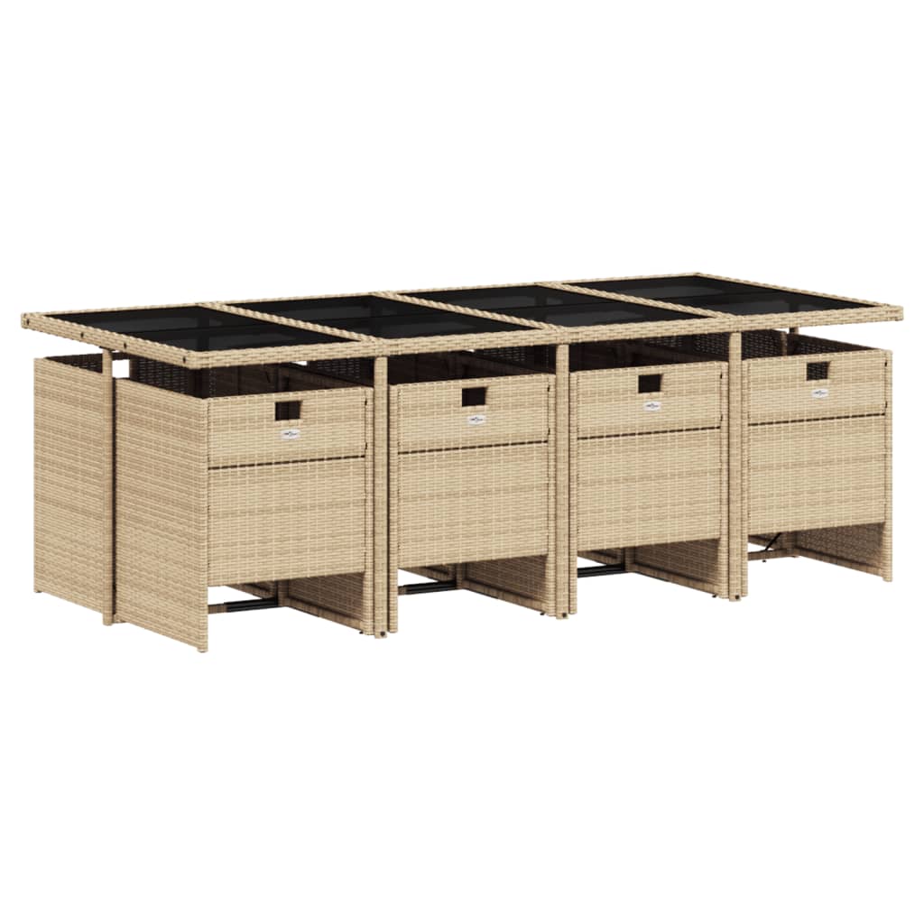 Set comedor de jardín 9 pzas con cojines ratán sintético beige