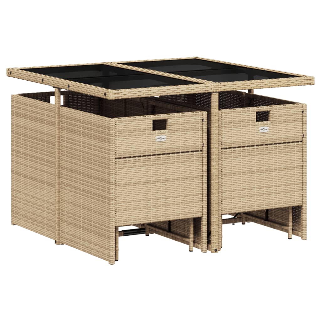 Set comedor de jardín 9 pzas con cojines ratán sintético beige