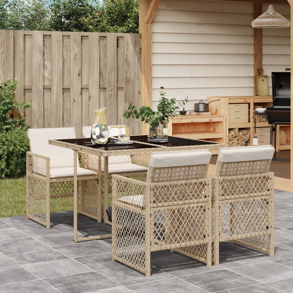 Vetonek Set comedor de jardín 5 pzas con cojines ratán sintético beige