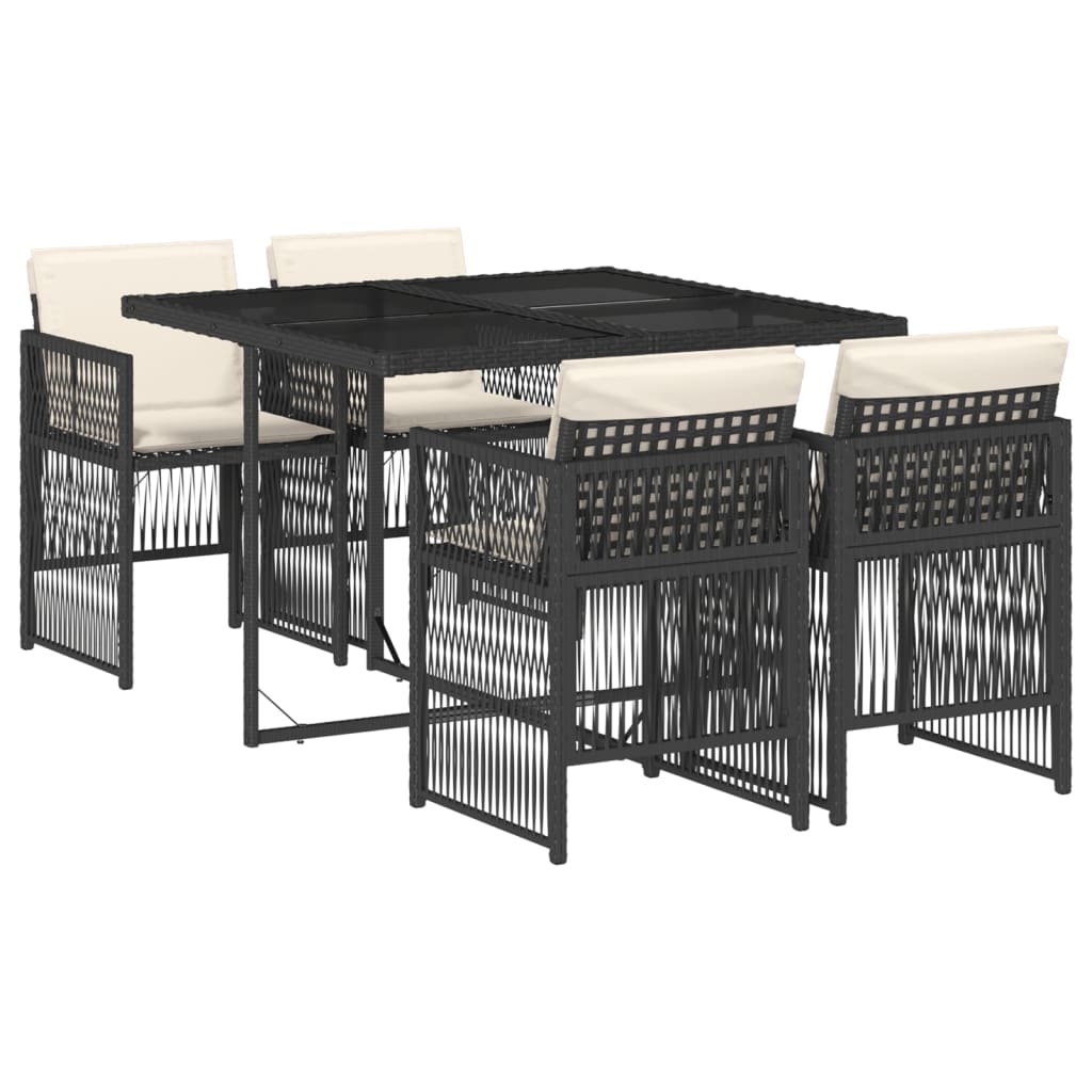 Set de muebles jardín 5 pzas con cojines ratán sintético negro - Vetonek