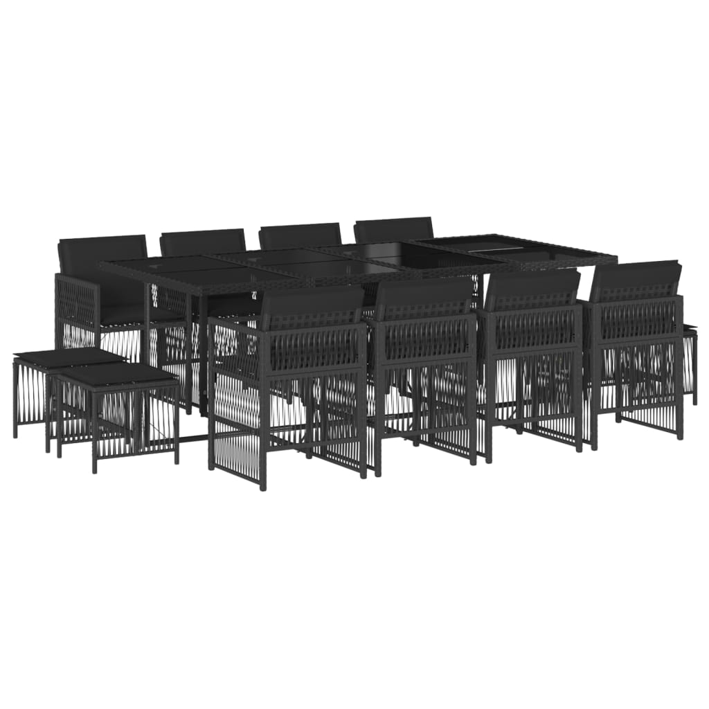 Set comedor de jardín con cojines 13 pzas ratán sintético negro - Vetonek