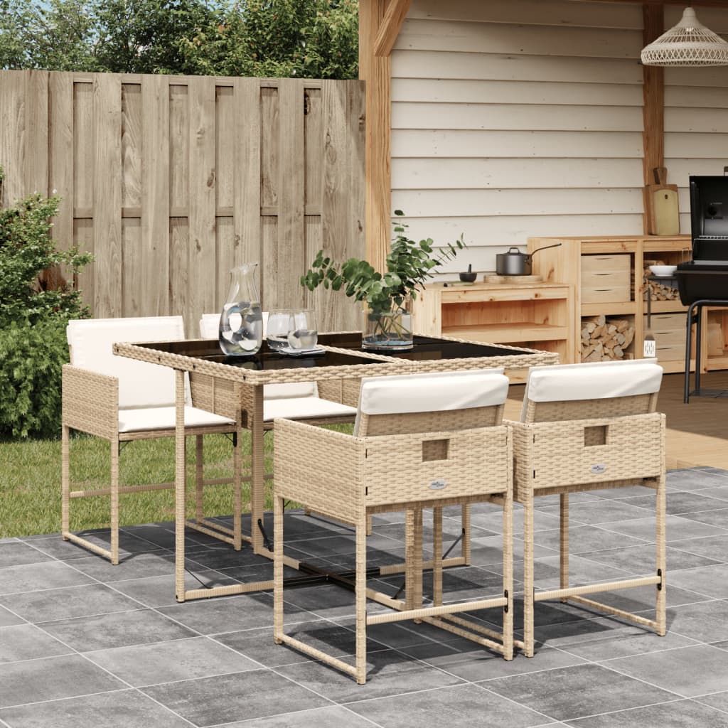 Vetonek Set comedor de jardín 5 pzas con cojines ratán sintético beige