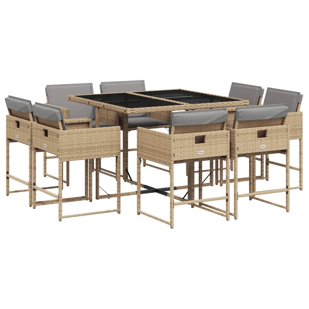 Set comedor de jardín 9 pzas con cojines ratán sintético beige - Vetonek